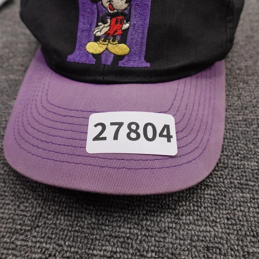 Vintage Mickey Mouse Hat Cap Snap Back Mens One Size Purple Black Cartoon